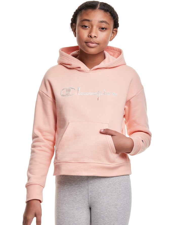 Sudadera Con Capucha Champion Niña - Reverse Weave Fleece Embroidered Logo ( Coral ) 3062491-TZ